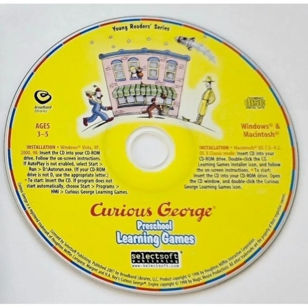 Curious George Preschool Learning Games PC CD-ROM Young Readers Series